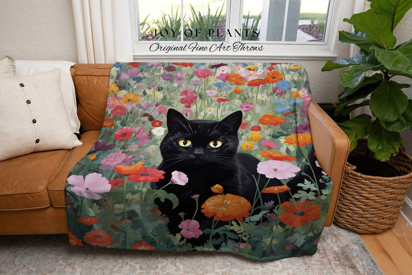 Whimsical Cat Tapestry Floral Art Halloween Decor Tapestry Black Cat Woven Blanket | Spooky Cat Halloween Decor Dark Cottagecore Tapestry |