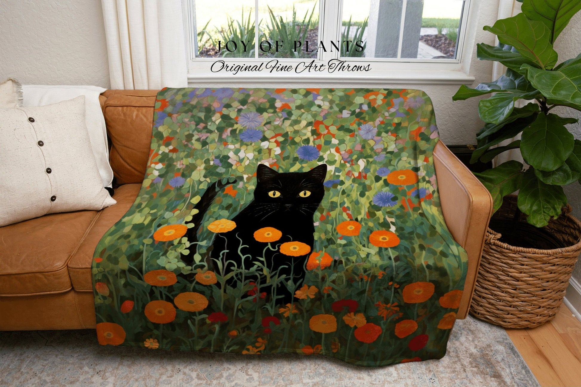 Black Cat In The Wildflowers Tapestry Floral Art Halloween Decor Tapestry Black Cat Woven Blanket | Spooky Cat Halloween Decor Cottagecore |