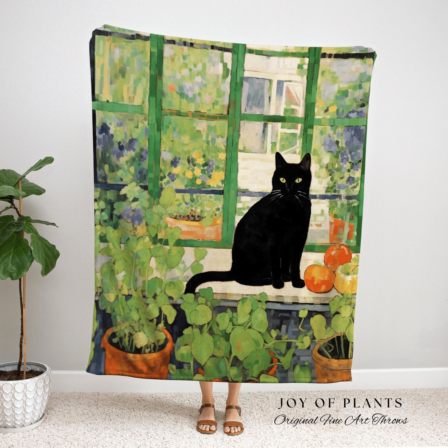 Cat in the Window Tapestry Halloween Tapestry Van Gogh Inspired Art Blanket Woven | Whimsical Room Decor Black Cat Decor Dark Cottagecore |