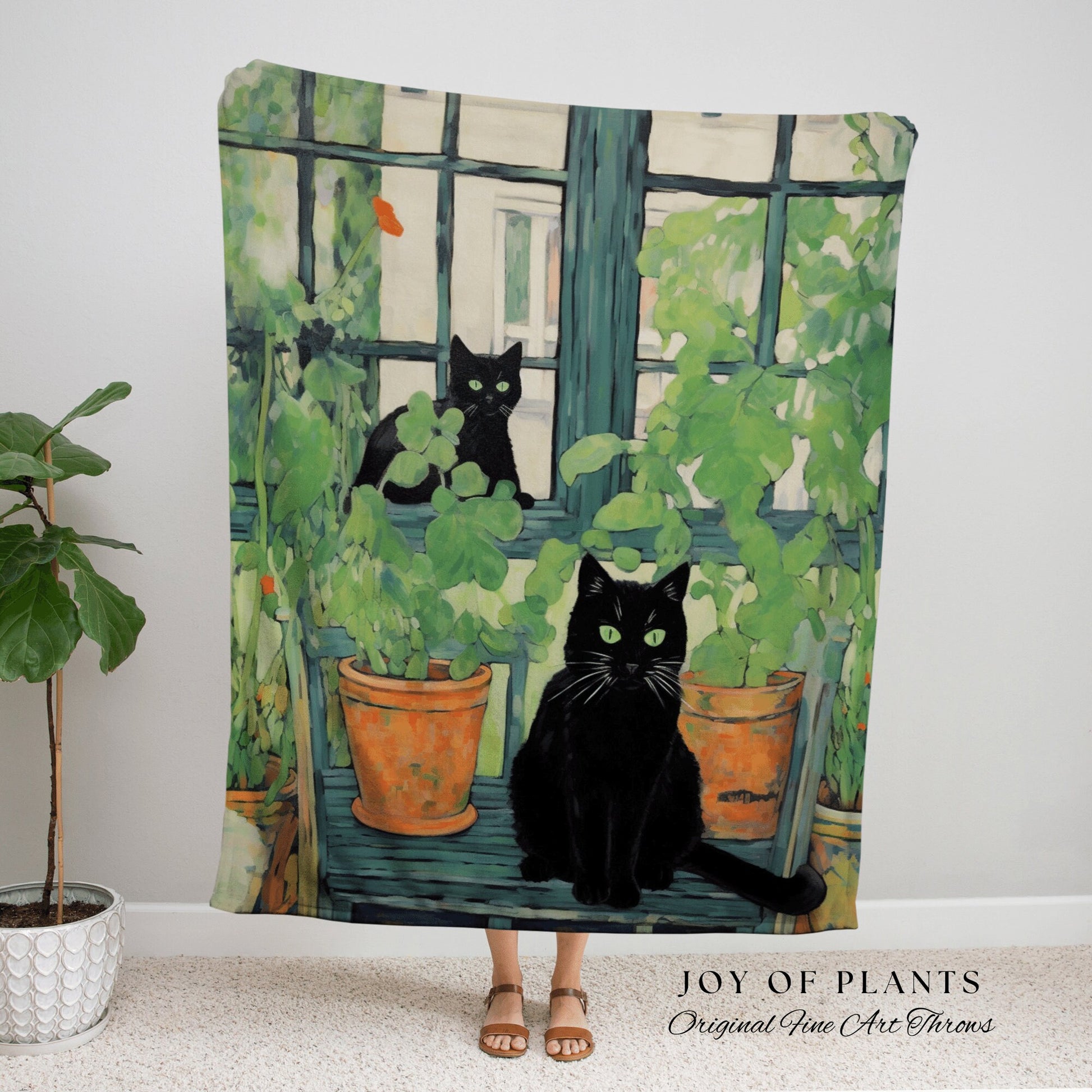 Vintage Floral Cat Tapestry Halloween Tapestry Van Gogh Inspired Art Blanket Woven | Whimsical Room Decor Black Cat Decor Cottagecore Art |