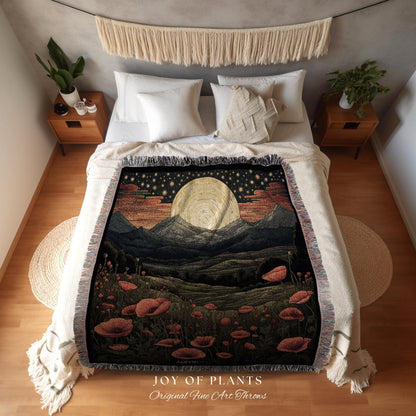 Poppy Flower August Birthday Custom Gift | Woven Blanket Personalized Birth Month Flower Tapestry | August Poppy Birth Flower Landscape Art