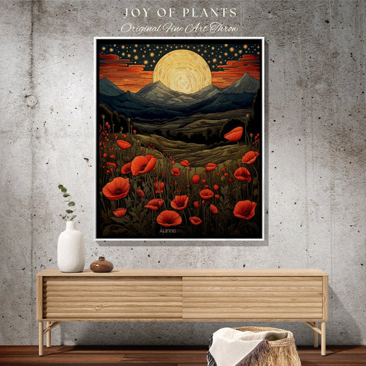 Poppy Flower August Birthday Custom Gift | Woven Blanket Personalized Birth Month Flower Tapestry | August Poppy Birth Flower Landscape Art