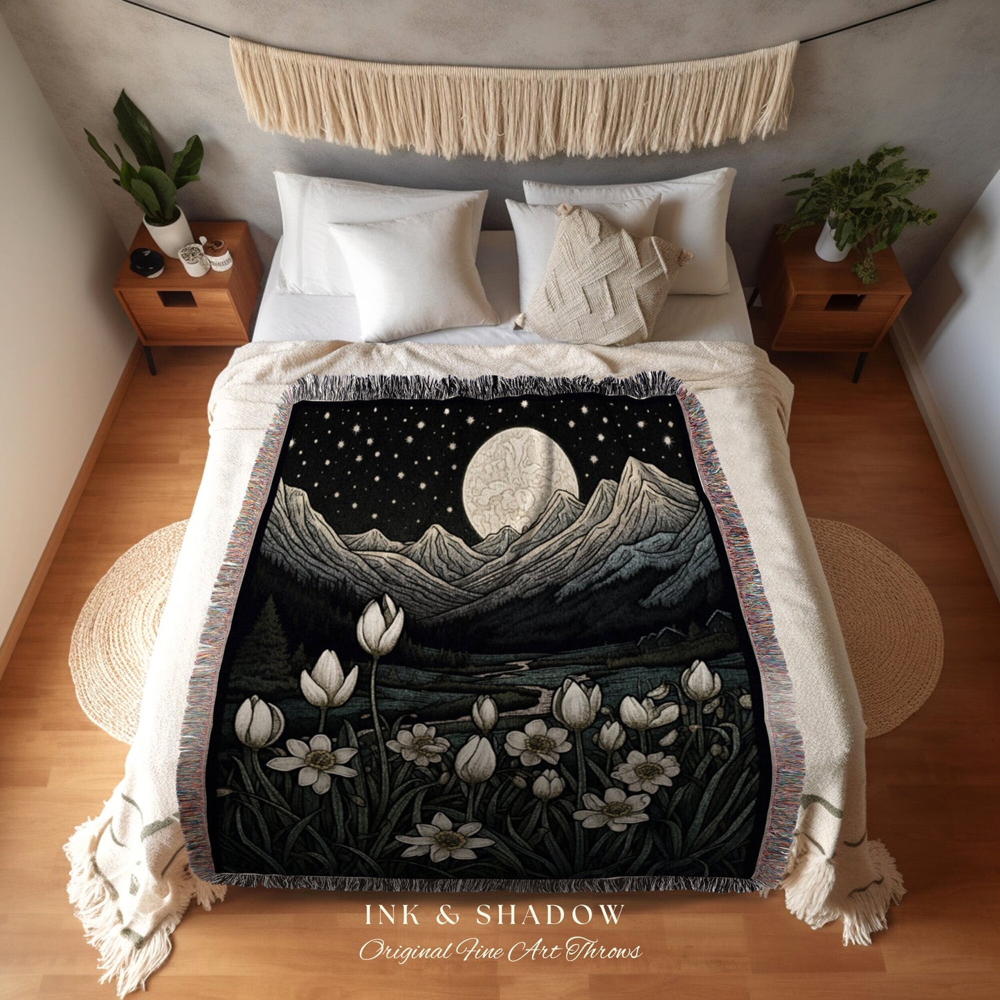 January Birth Flower Custom Gift | Woven Blanket Personalized Birth Month Flower Decor Tapestry Woven | January Snowdrop Flower Landscape |