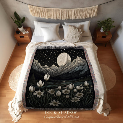 January Birth Flower Custom Gift | Woven Blanket Personalized Birth Month Flower Decor Tapestry Woven | January Snowdrop Flower Landscape |