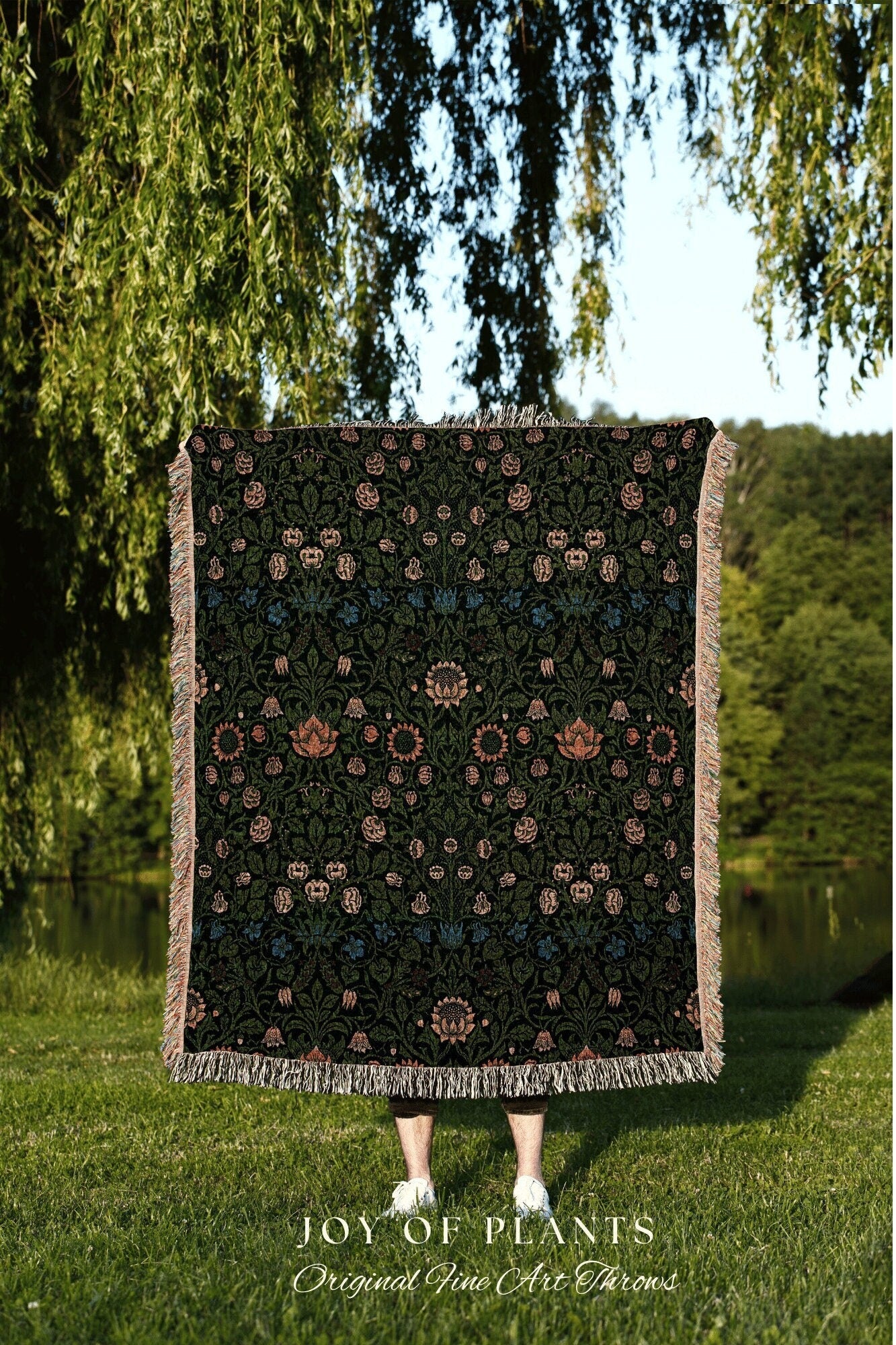 William Morris Wall Tapestry | William Morris Tapestry Forest Green Blanket | William Morris Print Woven Blanket | Green Throw Blanket Woven