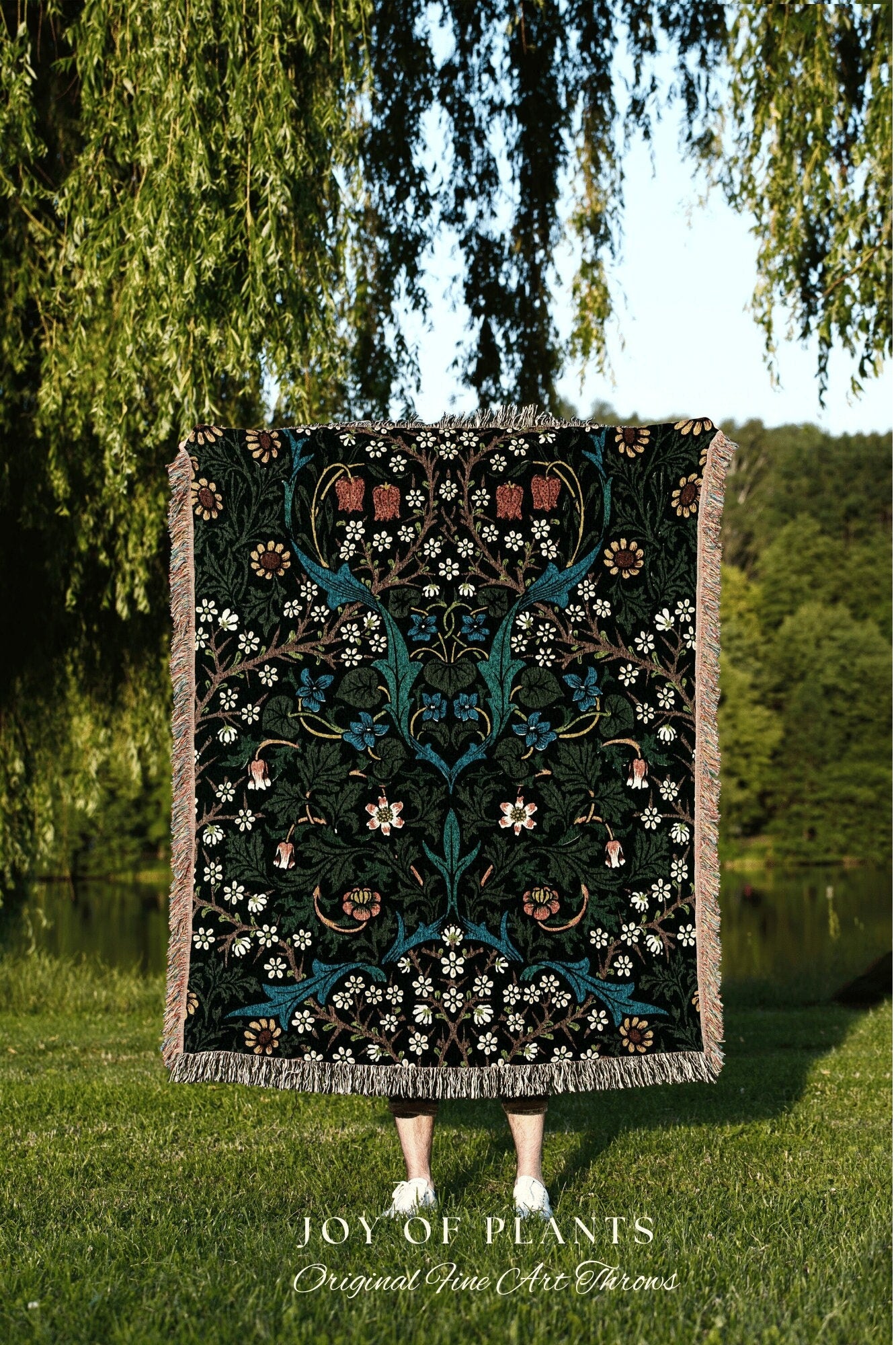 William Morris Wall Tapestry | William Morris Tapestry Forest Green Blanket | William Morris Woven Blanket Colorful Vintage Throw Blanket