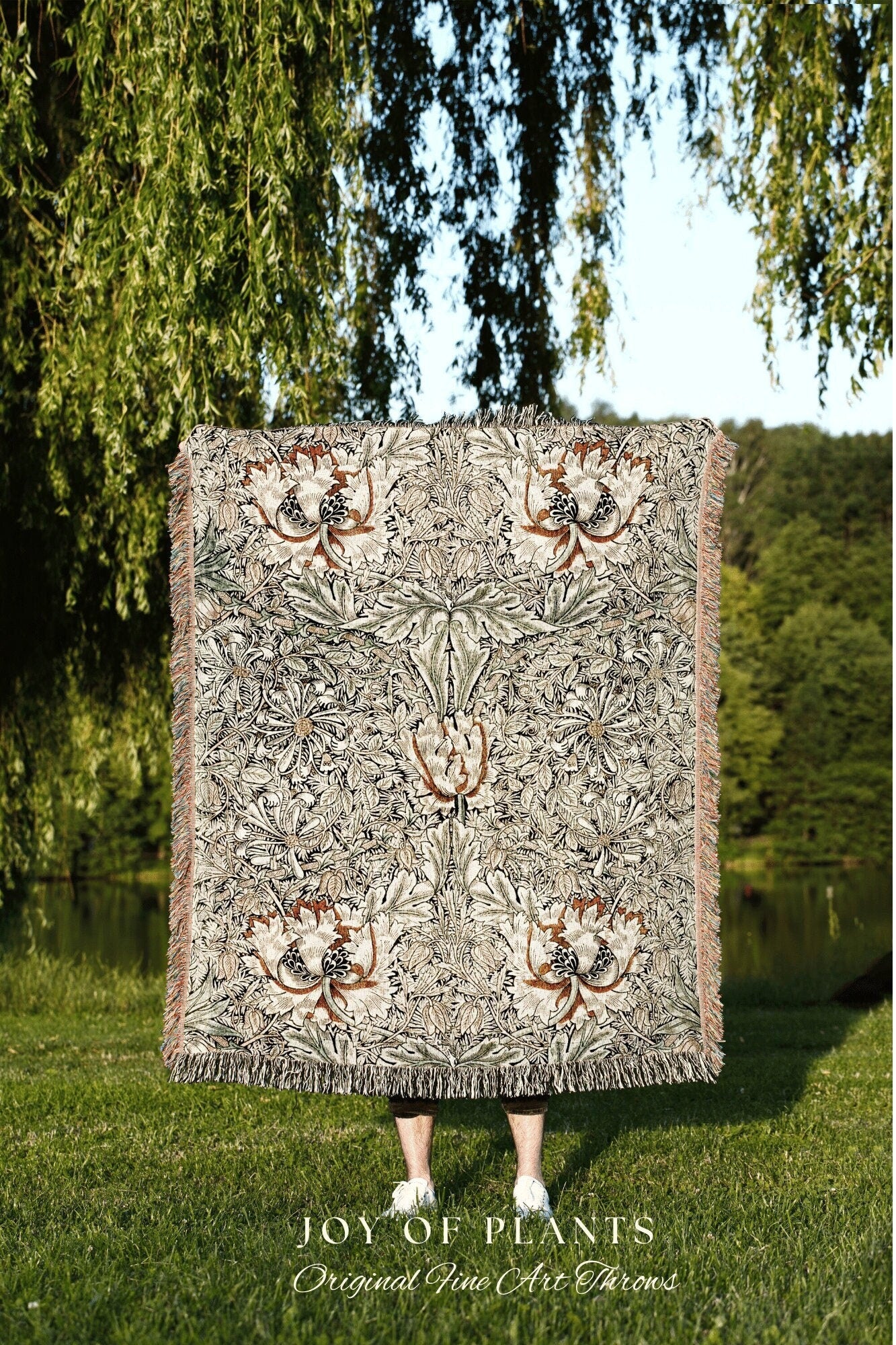 William Morris Print Woven Blanket | Tapestry Throw Blanket Vintage Victorian Decor Woven Throw Blanket | Ivory Throw Blanket William Morris