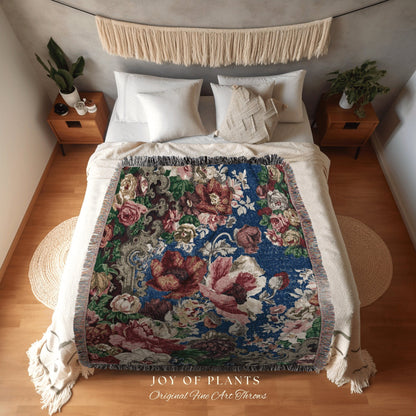 Floral Tapestry Vintage Tapestry Poppy Flower Blanket Aesthetic Cottagecore Blanket Woven Tapestry Colorful Vintage Throw Blanket Woven