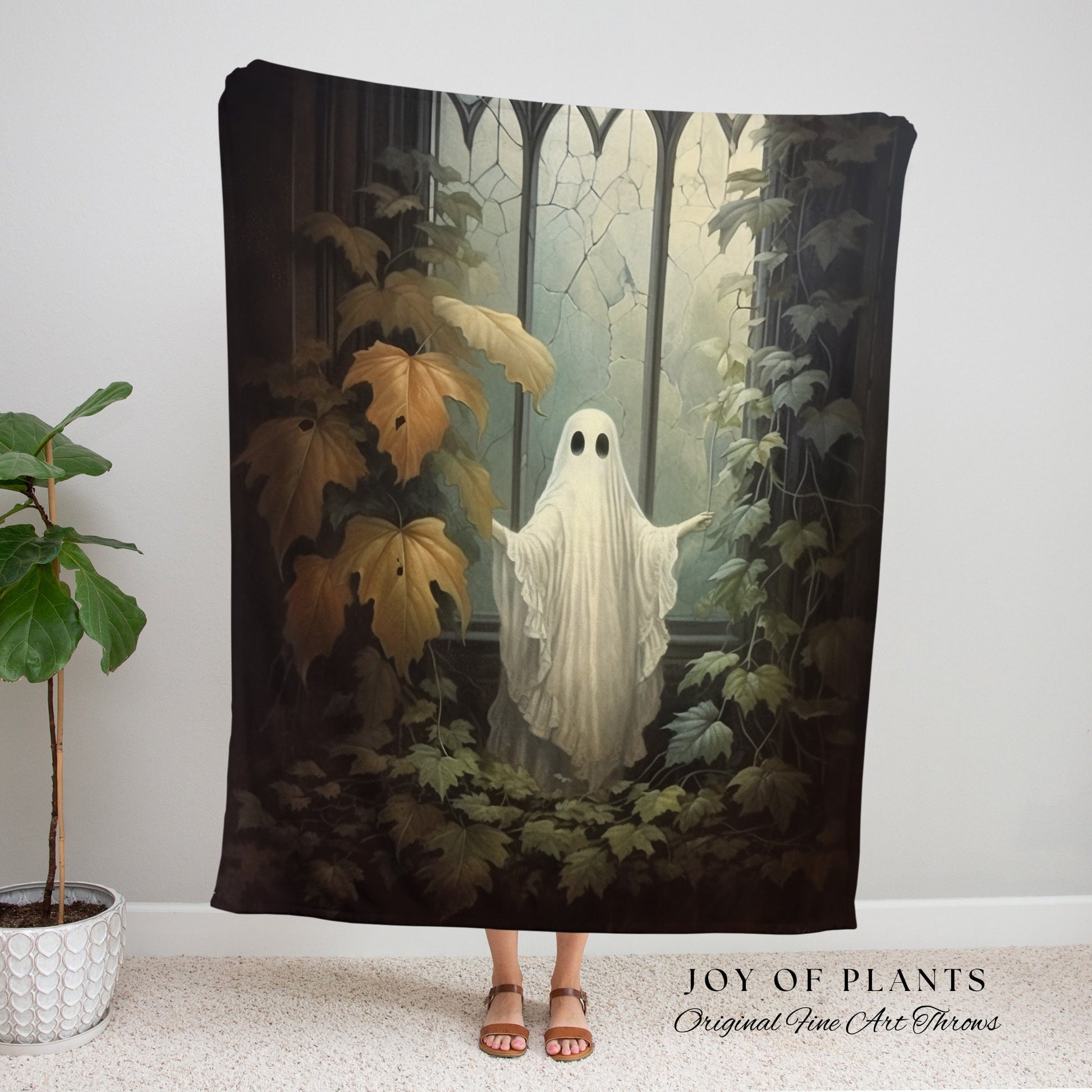 Gothic Ghost Art Tapestry Woven Throw Blanket | Spooky Ghost Blanket Dark Academia Decor Bedroom Whimsigoth Tapestry Woven Art Blanket Woven