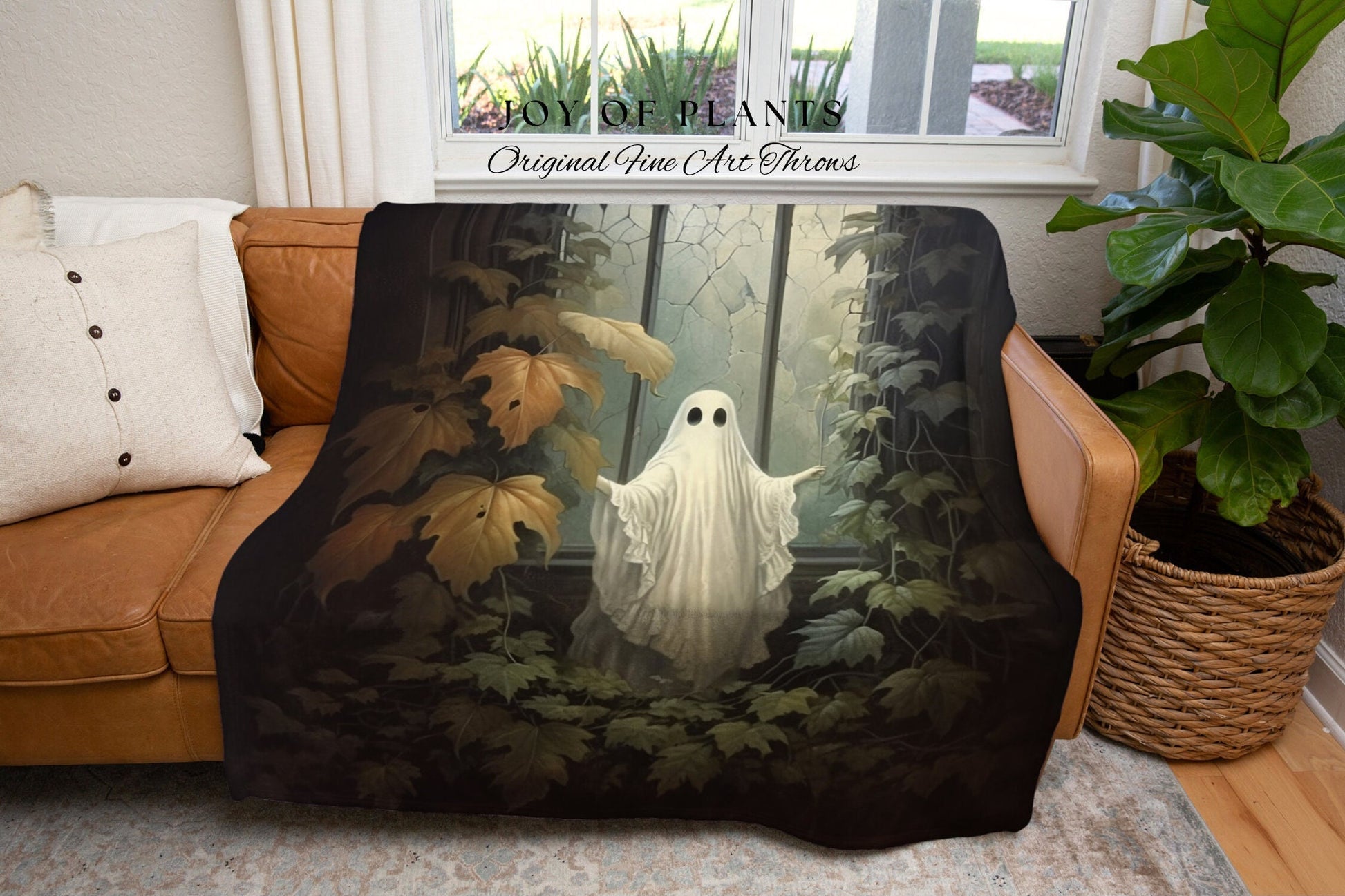 Gothic Ghost Art Tapestry Woven Throw Blanket | Spooky Ghost Blanket Dark Academia Decor Bedroom Whimsigoth Tapestry Woven Art Blanket Woven