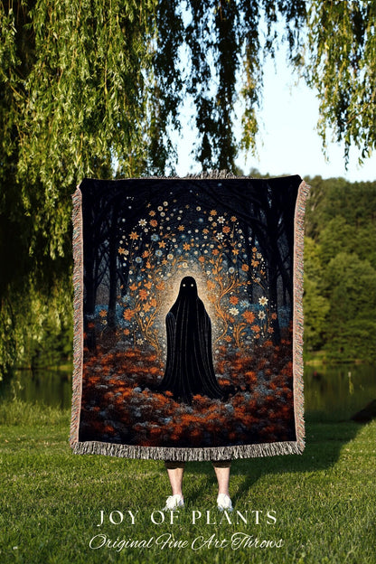 Ghost Tapestry Halloween Aesthetic Goth Blanket | Macabre Home Decor Blanket | Vintage Halloween Room Decor Goth | Ghost Painting Tapestry