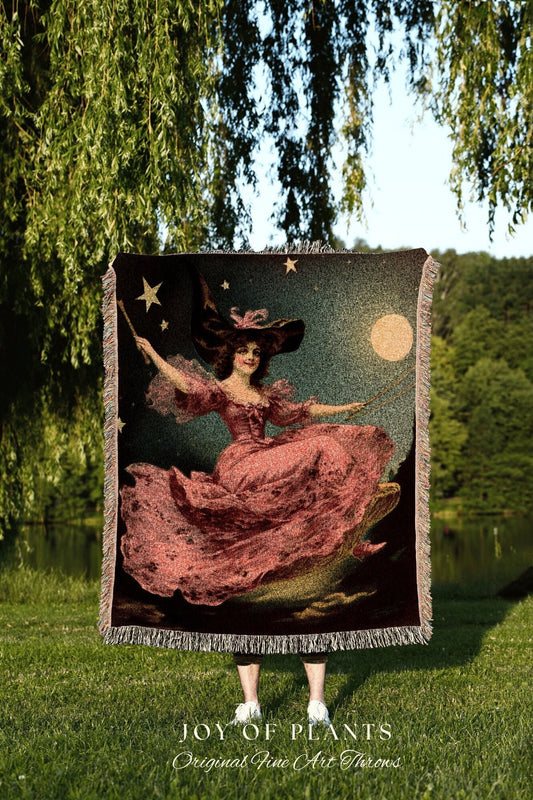 Celestial Witch Vintage Halloween Decor Tapestry Woven Throw Blanket | Retro Halloween Decor Blanket Dark Academia Bedroom Halloween Cute