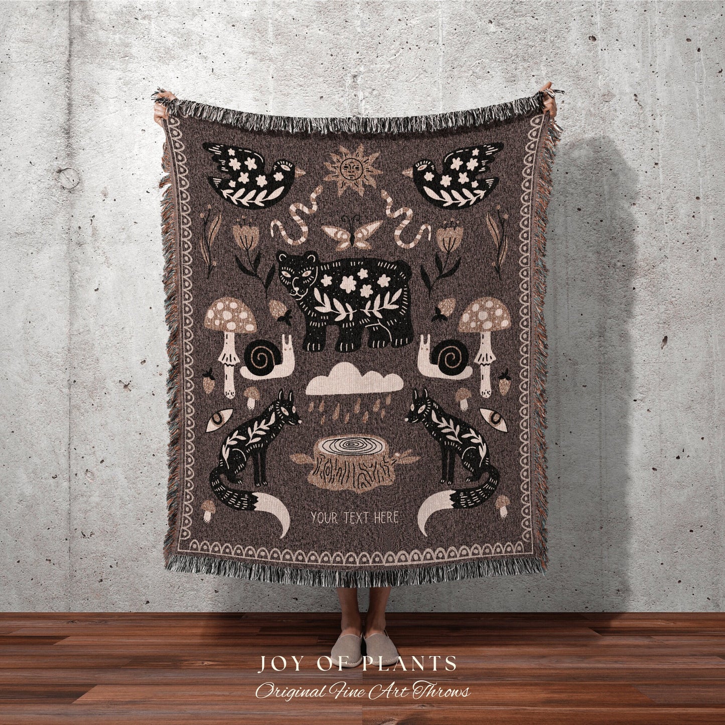 Woodland Animals Woven Throw Blanket Scandinavian Decor Woven Blanket | Cottagecore Woodland Blanket Woven Tapestry | Mushroom Aesthetic |