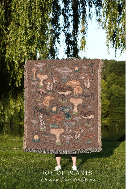 Aesthetic Mushroom Blanket | Cottagecore Aesthetic Mushroom Blanket Woven Tapestry | Fairycore Woodland Mushroom Tapestry Woven Blanket Boho