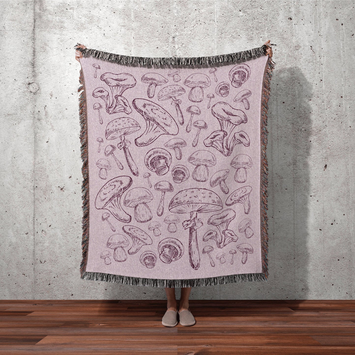 Lilac Purple Vintage Mushroom Blanket Vintage Mushroom Blanket | Cottagecore Aesthetic Mushroom Blanket Woven Tapestry | Woodland Mushroom |
