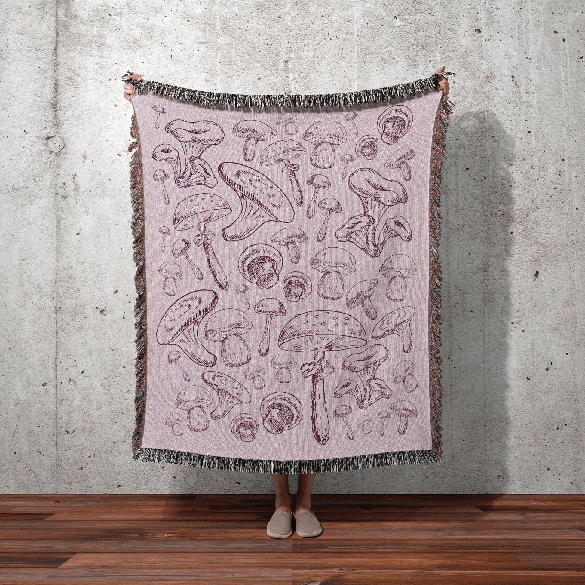 Lilac Purple Vintage Mushroom Blanket Vintage Mushroom Blanket | Cottagecore Aesthetic Mushroom Blanket Woven Tapestry | Woodland Mushroom |