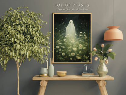 Vintage Botanical Ghost Painting Floral Wall Art | Printable Wall Art Digital Download | Spooky Cute Ghost Art Floral Wall Hanging Decor |