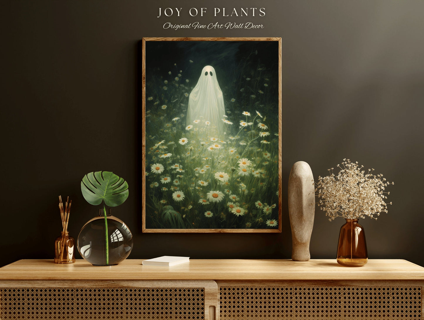 Vintage Botanical Ghost Painting Floral Wall Art | Printable Wall Art Digital Download | Spooky Cute Ghost Art Floral Wall Hanging Decor |