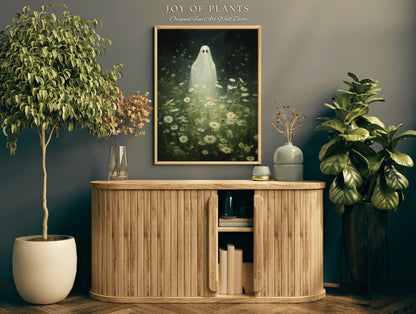 Vintage Botanical Ghost Painting Floral Wall Art | Printable Wall Art Digital Download | Spooky Cute Ghost Art Floral Wall Hanging Decor |