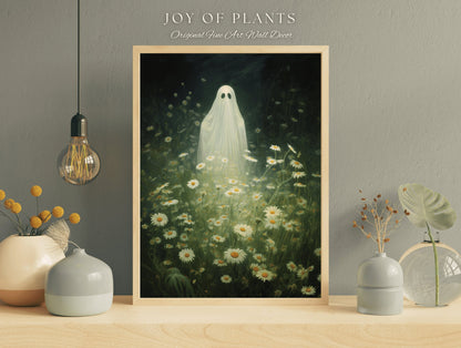 Vintage Botanical Ghost Painting Floral Wall Art | Printable Wall Art Digital Download | Spooky Cute Ghost Art Floral Wall Hanging Decor |