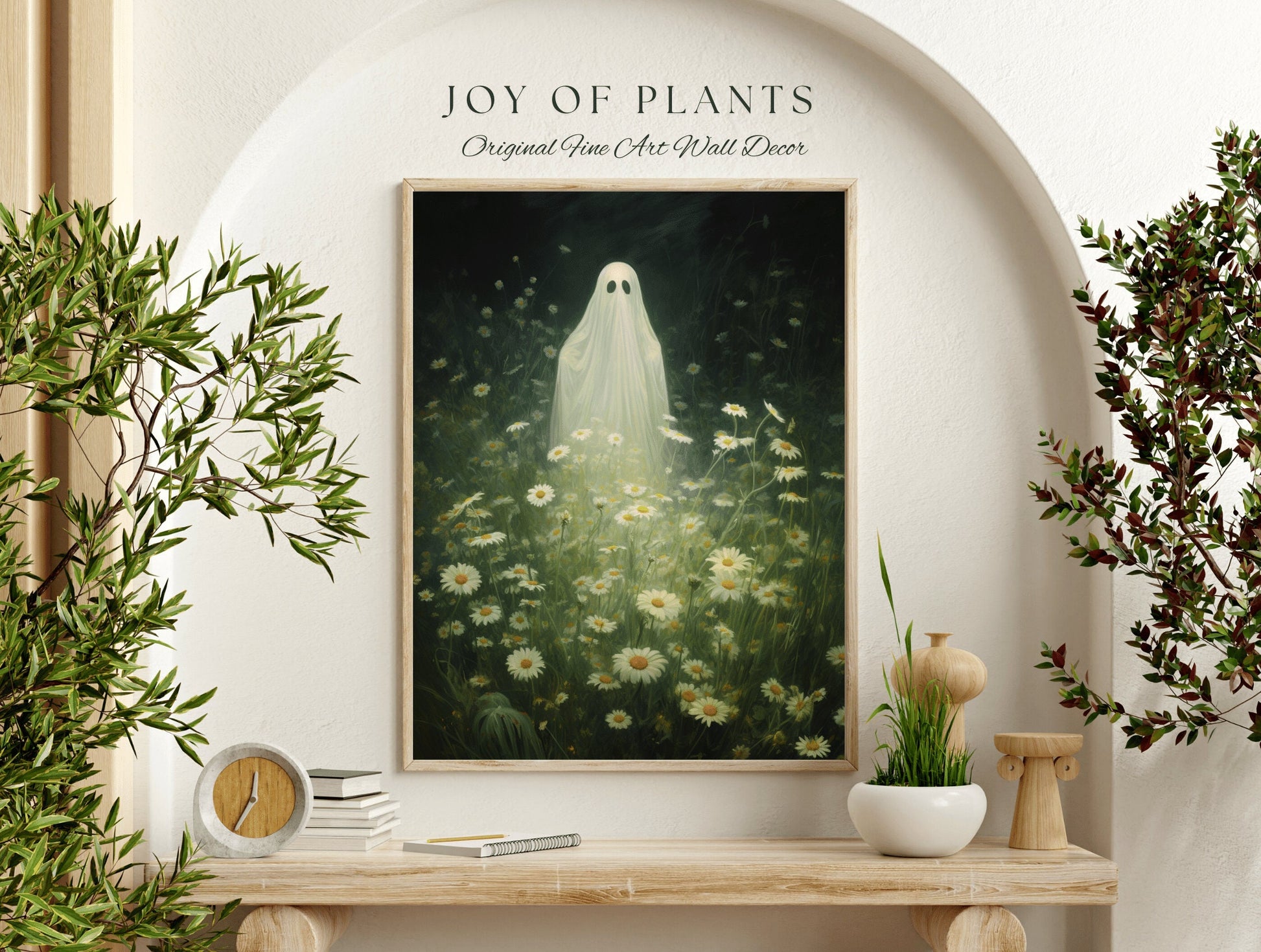 Vintage Botanical Ghost Painting Floral Wall Art | Printable Wall Art Digital Download | Spooky Cute Ghost Art Floral Wall Hanging Decor |