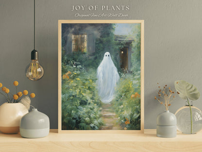Wandering Garden Ghost Painting Botanical Wall Art | Printable Wall Art Digital Download | Spooky Cute Ghost Art Floral Wall Hanging Decor |