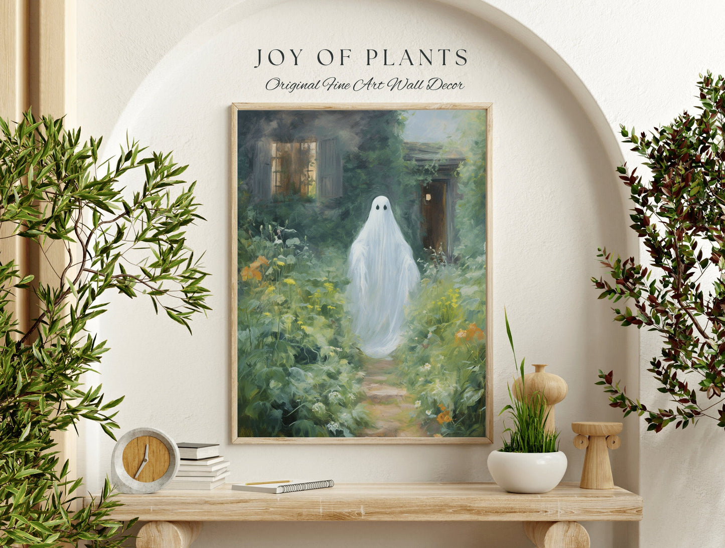 Wandering Garden Ghost Painting Botanical Wall Art | Printable Wall Art Digital Download | Spooky Cute Ghost Art Floral Wall Hanging Decor |
