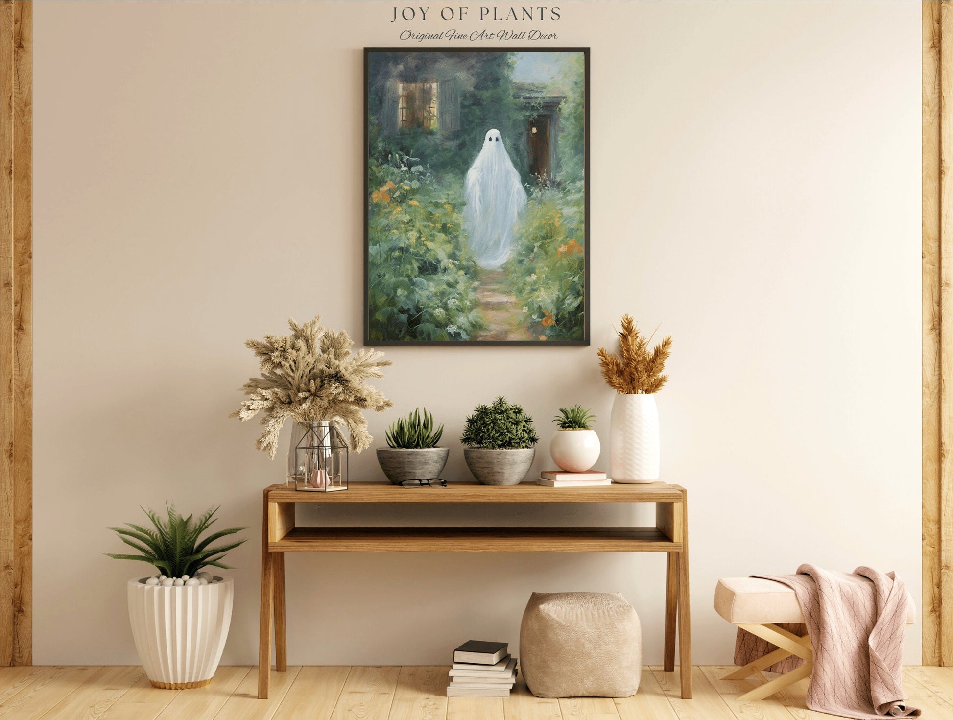 Wandering Garden Ghost Painting Botanical Wall Art | Printable Wall Art Digital Download | Spooky Cute Ghost Art Floral Wall Hanging Decor |