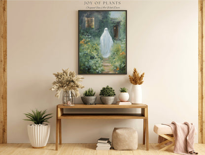 Wandering Garden Ghost Painting Botanical Wall Art | Printable Wall Art Digital Download | Spooky Cute Ghost Art Floral Wall Hanging Decor |