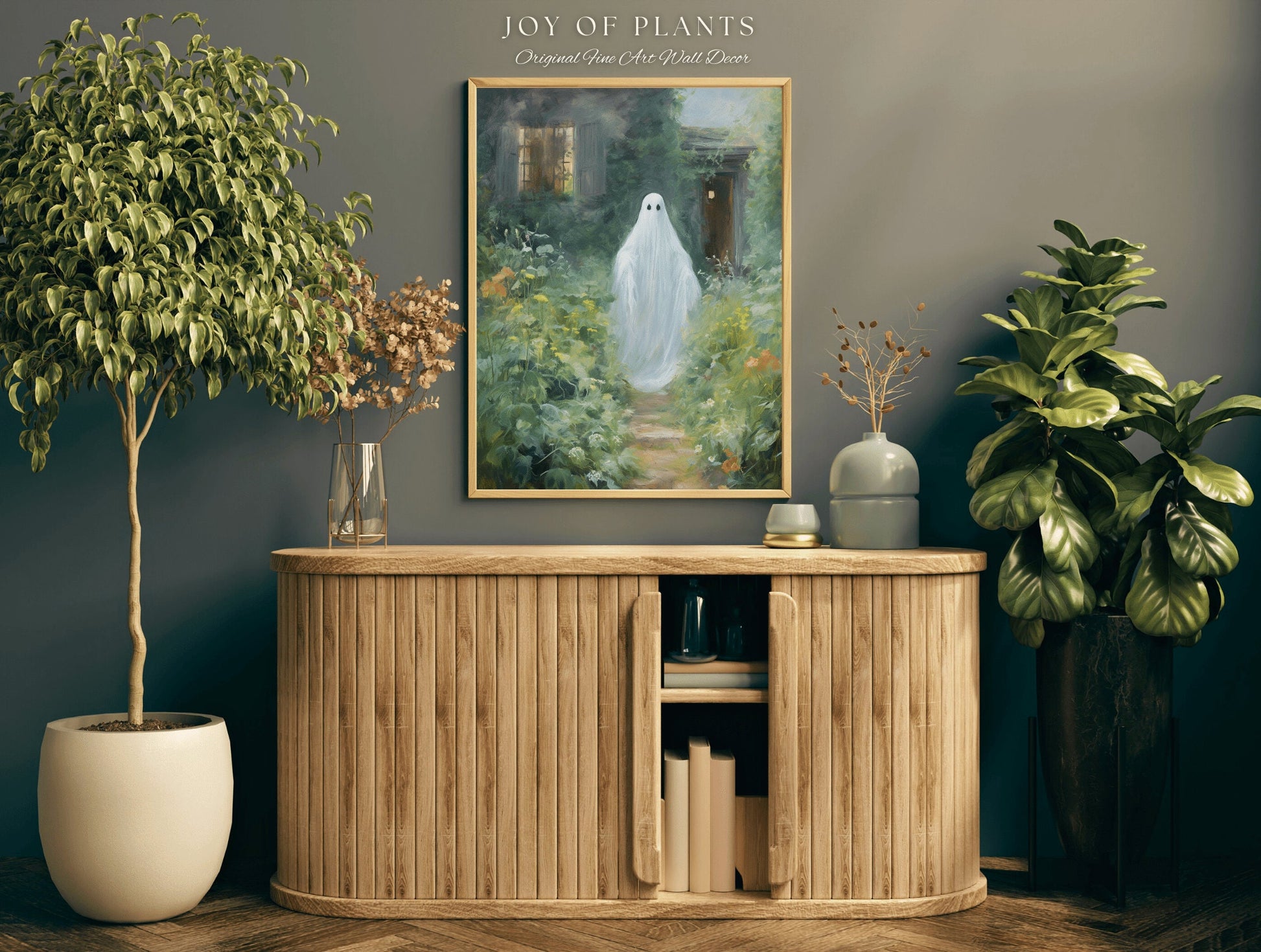 Wandering Garden Ghost Painting Botanical Wall Art | Printable Wall Art Digital Download | Spooky Cute Ghost Art Floral Wall Hanging Decor |