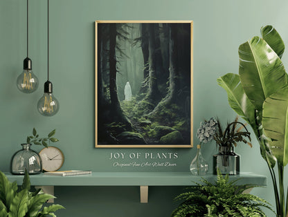 Moody Landscape Mossy Forest Ghost Painting Spooky Wall Art | Printable Wall Art Digital Download | Dark Cottagecore Decor Gothic Ghost Art