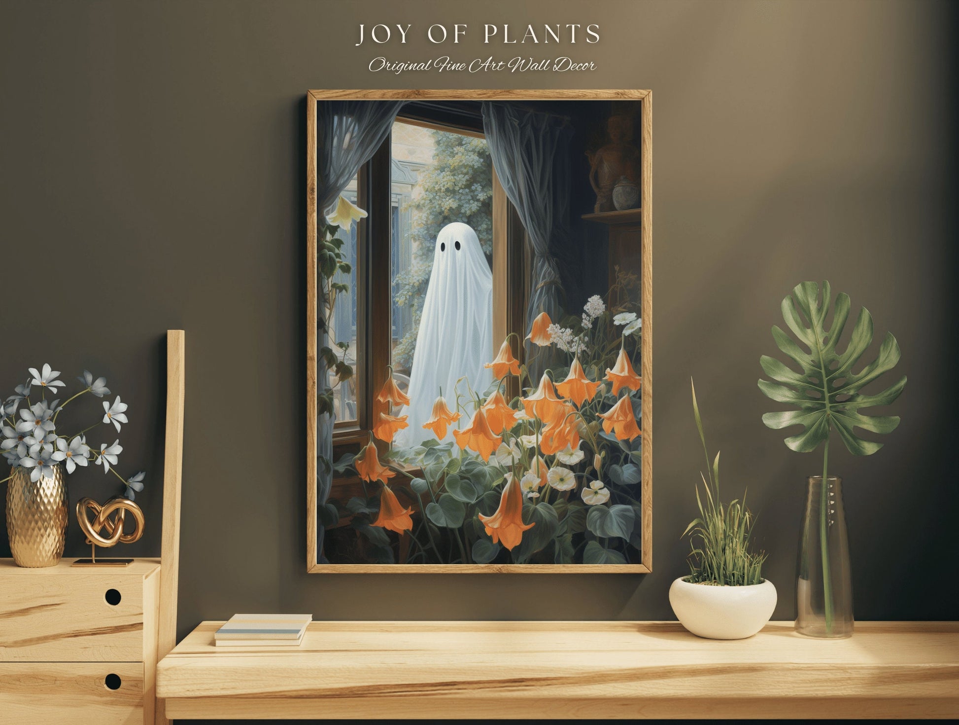 Pastel Flower Ghost Painting Floral Wall Art | Printable Wall Art Digital Download | Spooky Cute Ghost Art Floral Wall Hanging Decor Floral