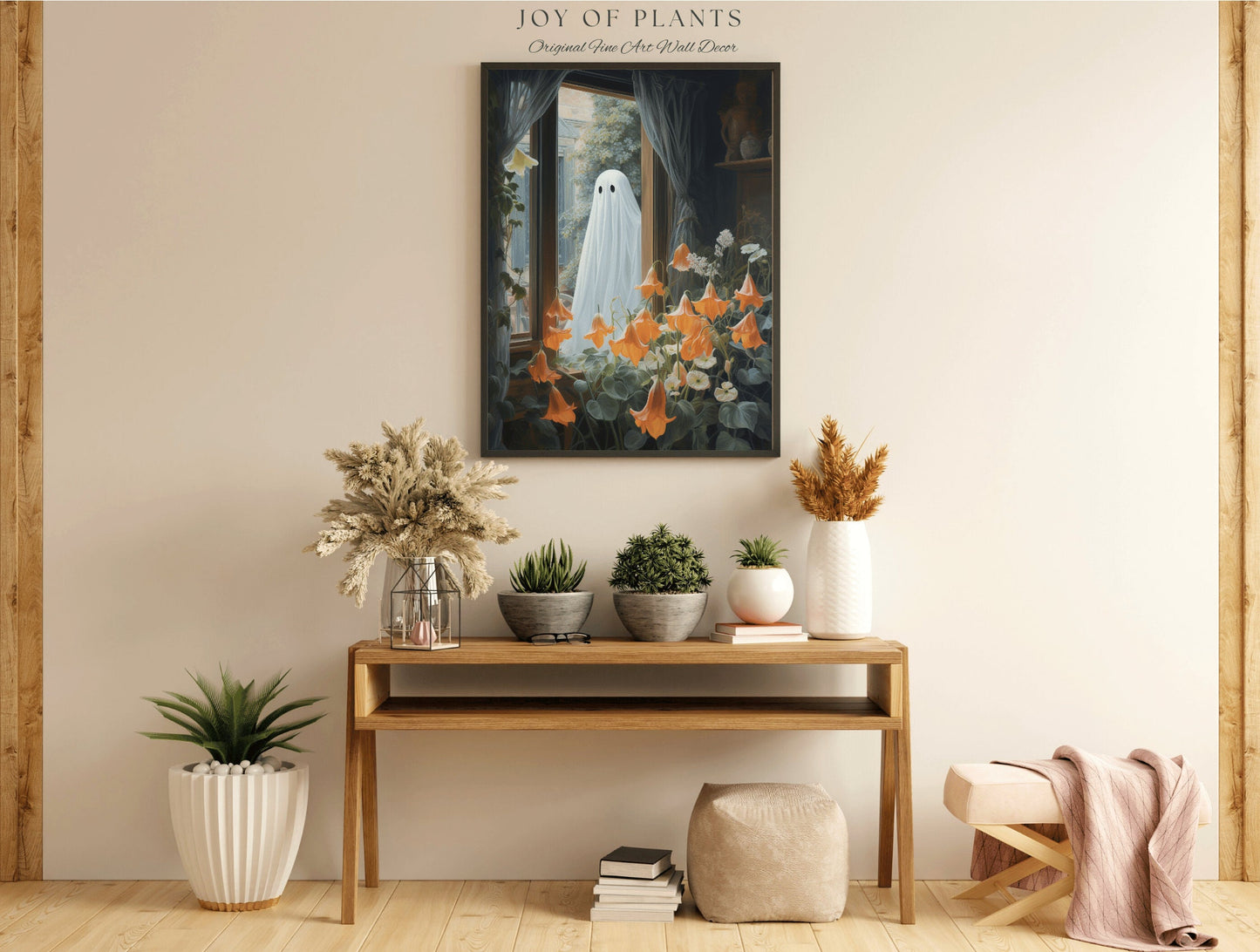 Pastel Flower Ghost Painting Floral Wall Art | Printable Wall Art Digital Download | Spooky Cute Ghost Art Floral Wall Hanging Decor Floral
