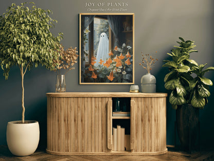 Pastel Flower Ghost Painting Floral Wall Art | Printable Wall Art Digital Download | Spooky Cute Ghost Art Floral Wall Hanging Decor Floral