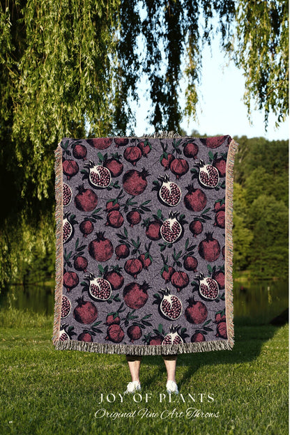 Purple Tapestry Pomegranate Blanket Woven | Pop Art Wall Art Pomrgranate Decor | Throw Blanket Pomegranate Tapestry Vintage Pomegranate |