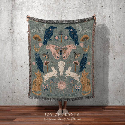 Mystic Tapestry Woven Wall Decor | Witchy Cottagecore Tapestry Woven | Mystic Decor Moth Tapestry | Custom Blanket Woven Tapestry Raven Art