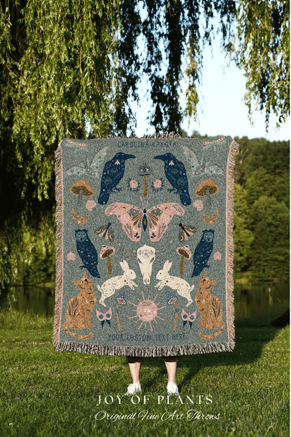 Mystic Tapestry Woven Wall Decor | Witchy Cottagecore Tapestry Woven | Mystic Decor Moth Tapestry | Custom Blanket Woven Tapestry Raven Art