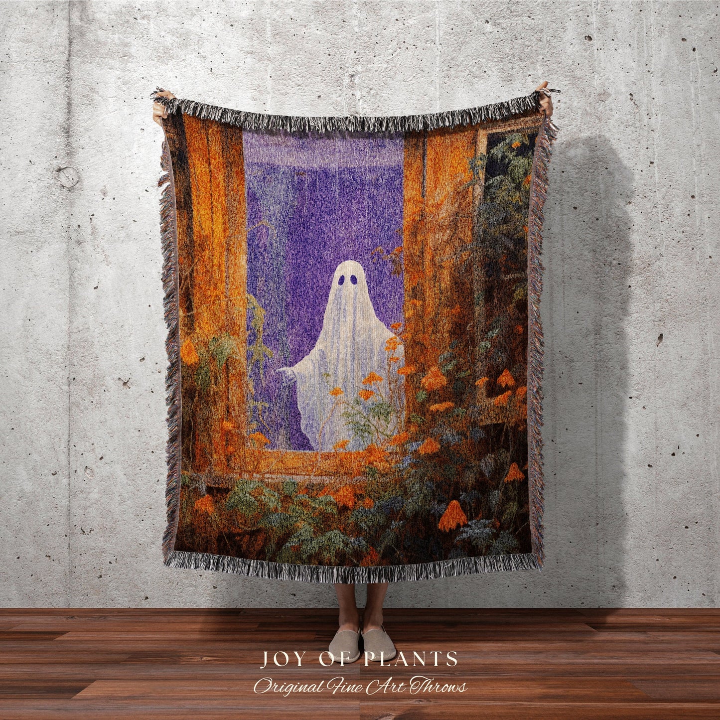 Pastel Goth Art Floral Ghost Blanket Woven Throw | Macabre Wall Art Plant Lover Decor Spooky Ghost Tapestry Gift for Goth Dark Cottagecore |