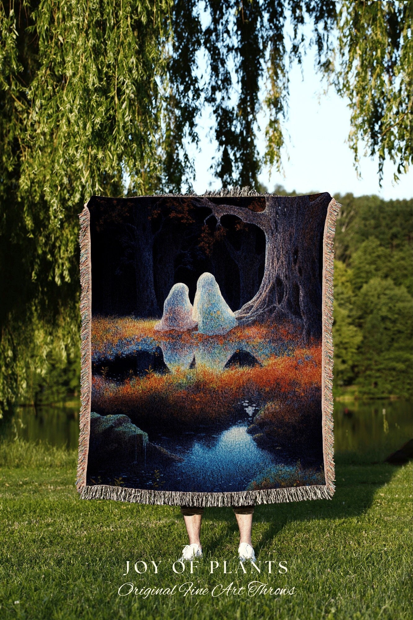 Gothic Ghost Couple Blanket Woven Throw | Macabre Wall Art Occult Decor Spooky Ghost Tapestry Gift for Goth Dark Cottagecore Halloween Decor