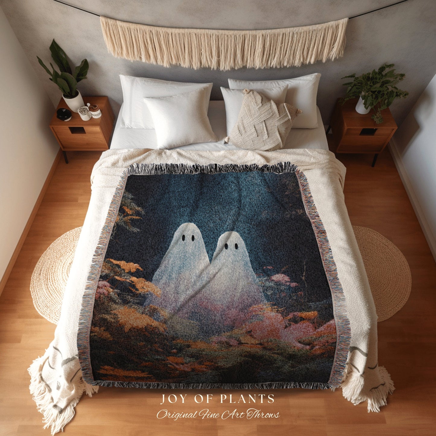 Ethereal Ghost Friends Blanket | Woven Throw Blanket Macabre Wall Art Ghost Decor Spooky Tapestry Gift for Halloween Dark Floral Whimsigoth