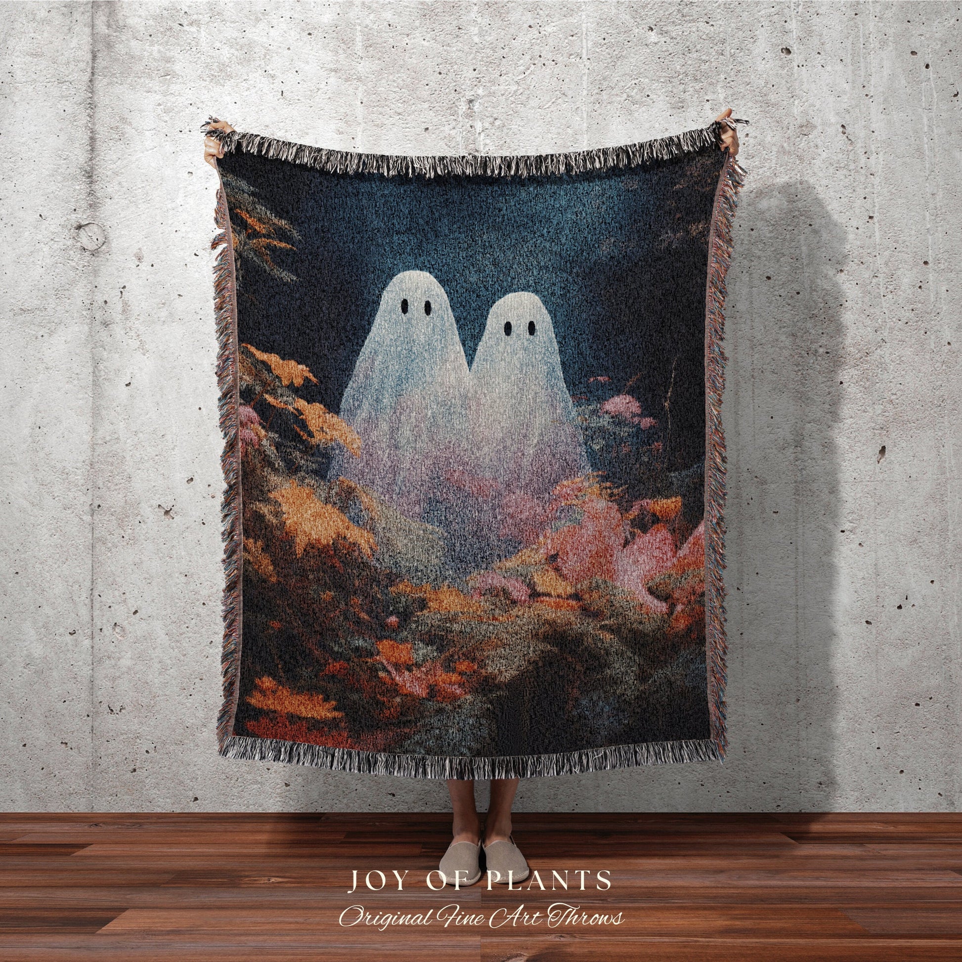 Ethereal Ghost Friends Blanket | Woven Throw Blanket Macabre Wall Art Ghost Decor Spooky Tapestry Gift for Halloween Dark Floral Whimsigoth