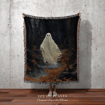 Dark Academia Room Decor Ghost Blanket Woven Throw | Macabre Wall Art Occult Decor Spooky Ghost Tapestry Gothic Gift Dark Cottagecore Decor