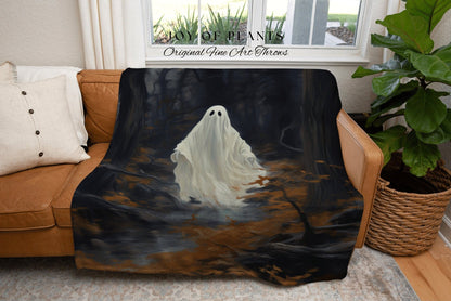 Dark Academia Room Decor Ghost Blanket Woven Throw | Macabre Wall Art Occult Decor Spooky Ghost Tapestry Gothic Gift Dark Cottagecore Decor