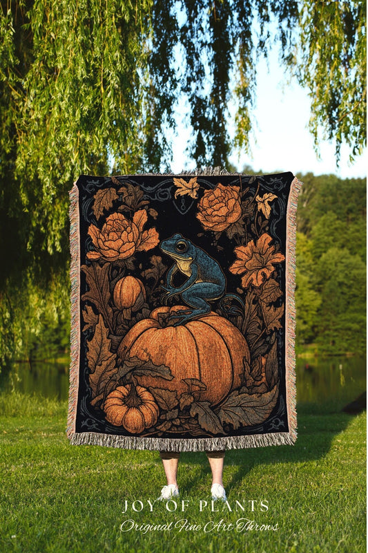 Witchy Decor Blanket Frog Aesthetic Pumpkin Tapestry Woven | Pumpkin Season Decor Vintage Tapestry | Woven Wall Hanging Tapestry Frog Decor