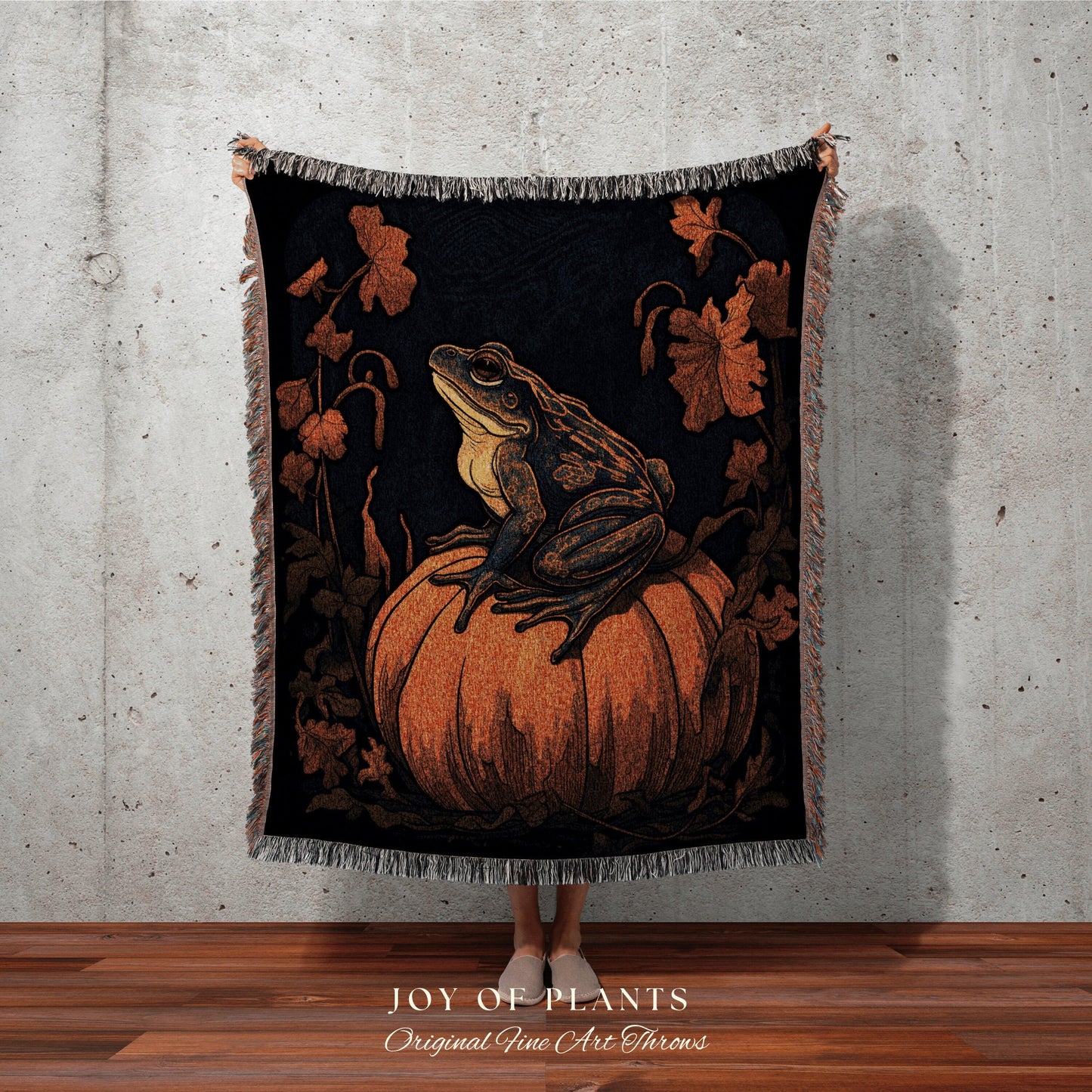 Autumn Decor Blanket Frog Aesthetic | Cottagecore Decor Blanket Woven | Pumpkin Season Autumn Decor Vintage Tapestry | Woven Wall Hanging |