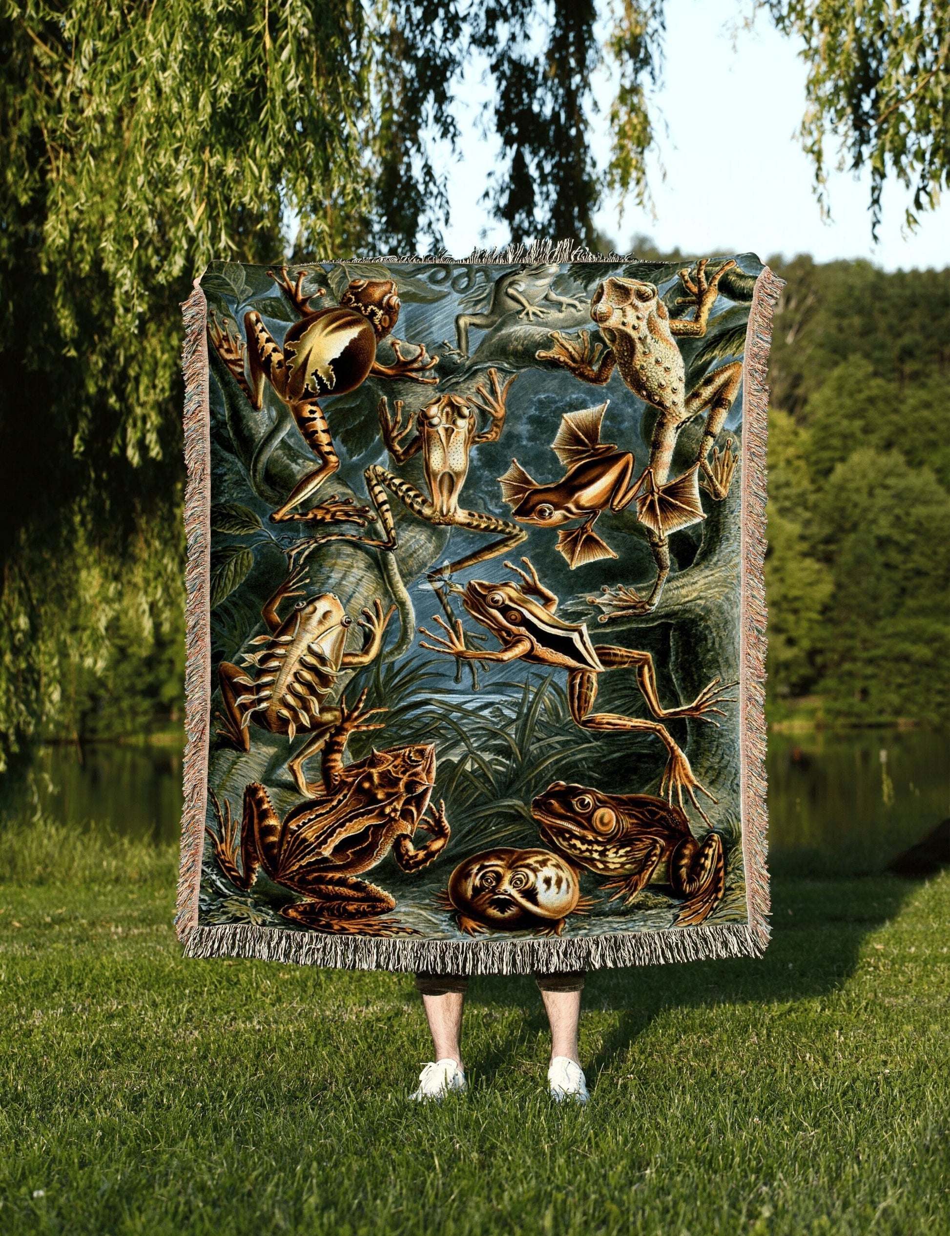 Vintage Toad Tapestry Woven | Frog Blanket Woven Throw Blanket | Ernst Haeckel Frog Painting | Frog Decor | Maximalist Decor Couch Blanket |