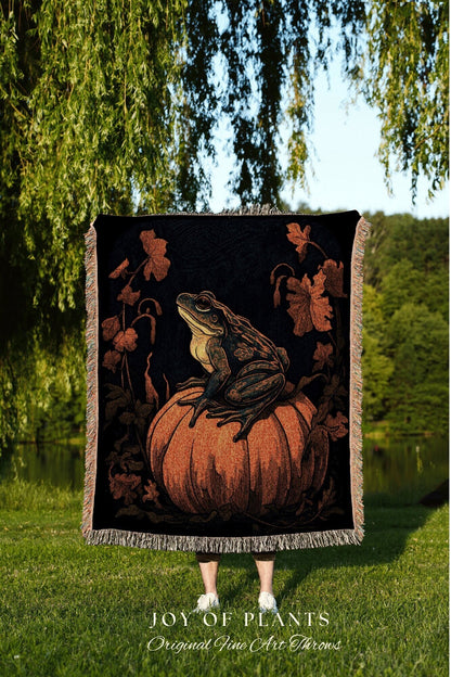 Autumn Decor Blanket Frog Aesthetic | Cottagecore Decor Blanket Woven | Pumpkin Season Autumn Decor Vintage Tapestry | Woven Wall Hanging |