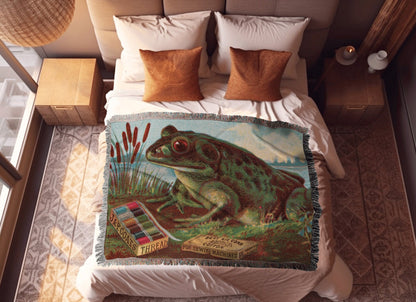 Vintage Toad Blanket Woven | Frog Tapestry Woven | Couch Blanket Woven | Aesthetic Tapestry Cottagecore Decor | Frog and Toad Woven Tapestry