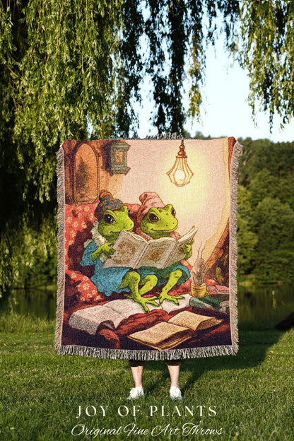 Vintage Toad Blanket Frog Tapestry Woven Art Blanket | Aesthetic Tapestry Cottagecore Decor Frog and Toad Wall Art Woven Throw Blanket |