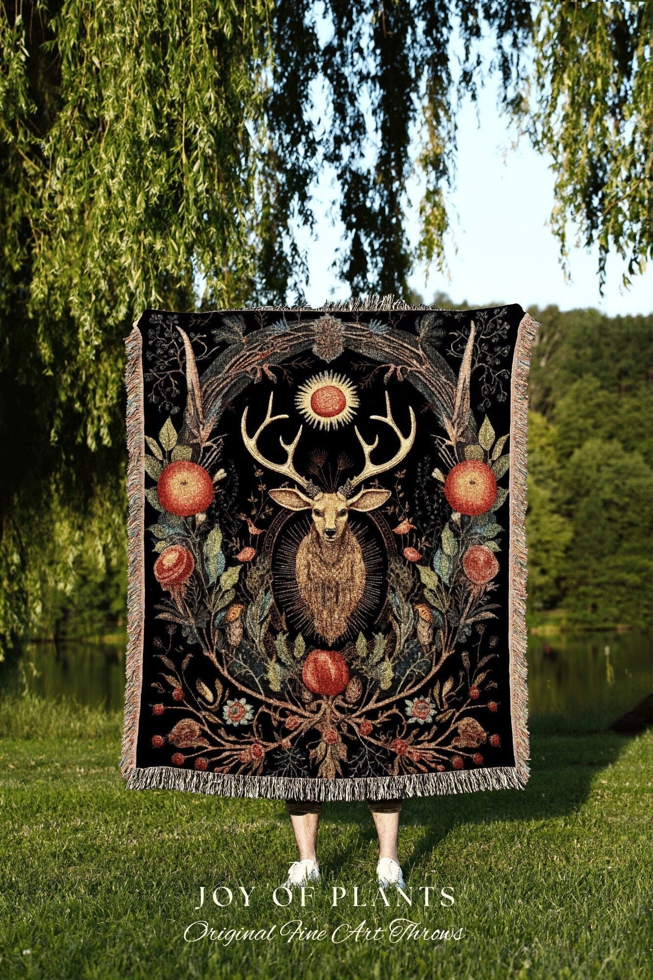 Woodland Gothic Blanket Woven Tapestry Mystical | Occult Decor Dark Academia Tapestry Vintage Cottagecore Decor | Celestial Aesthetic Decor